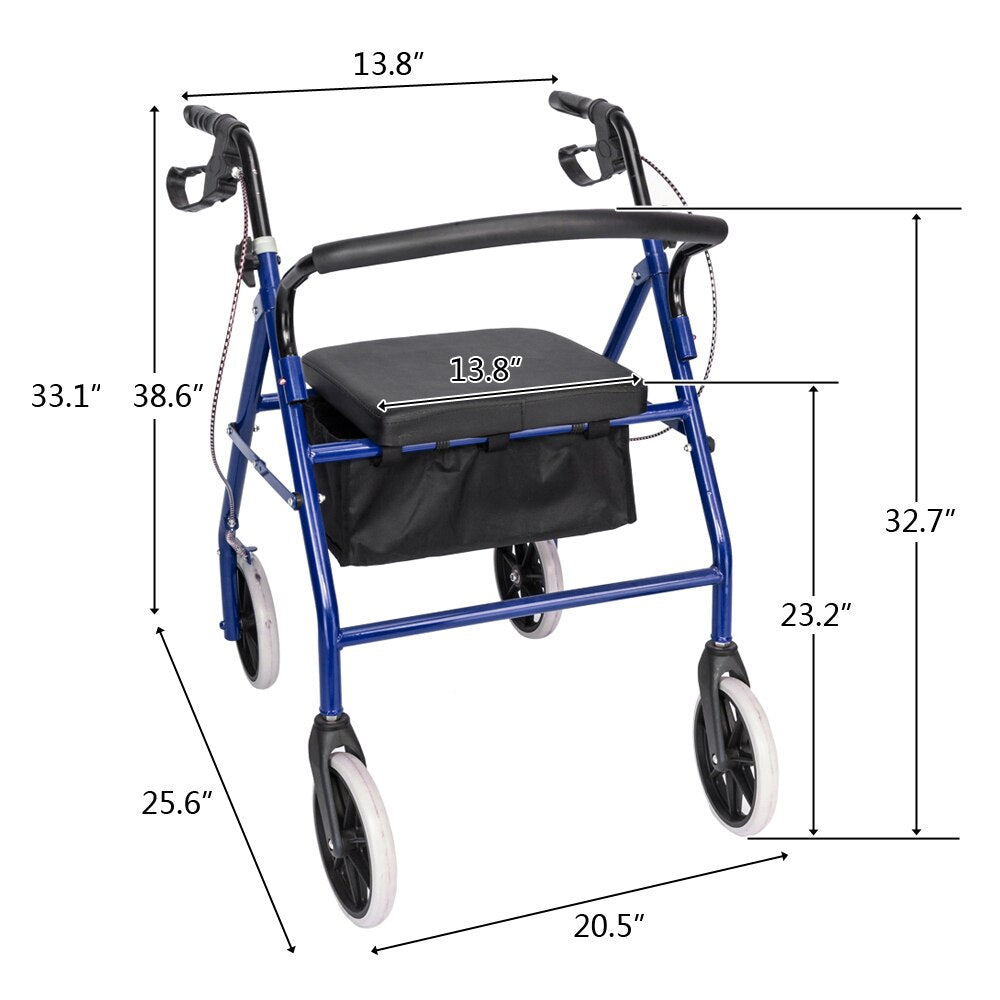 Steel Rollator Walker with Seat and Removable Back Support, Rolling Walkers for Seniors