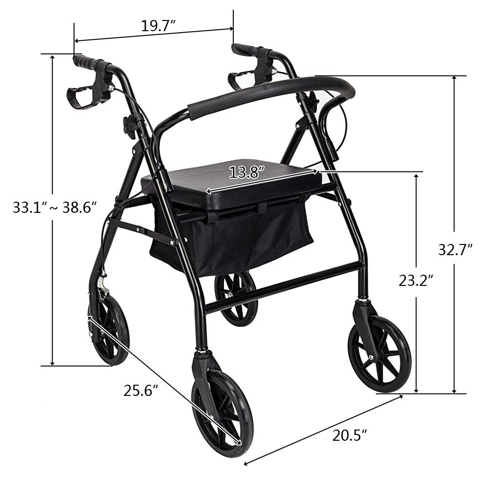 Steel Rollator Walker with Seat and Removable Back Support, Rolling Walkers for Seniors