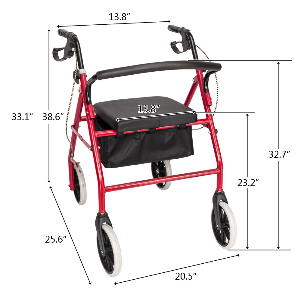 Steel Rollator Walker with Seat and Removable Back Support, Rolling Walkers for Seniors